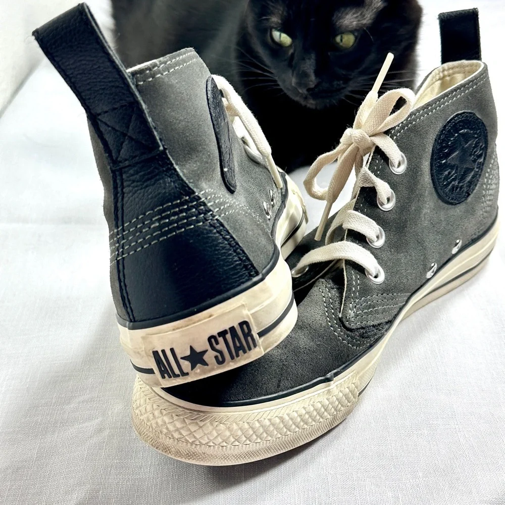 CONVERSE ALL-STAR Chuck Taylor High-Tops Grey Suede Black Logo W-7 M-5 Unisex - Picture 4 of 12